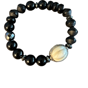 Silpada Black Beaded Bracelet Hematite, Agate and Pyrite, Silver Accents B3169